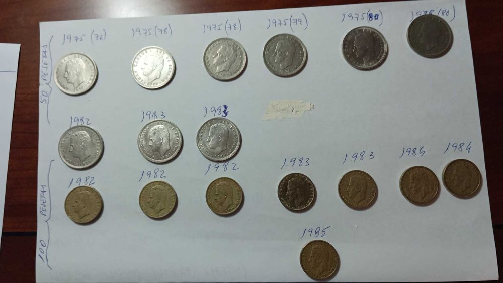 Moedas de 50 e de 100 Pesetas