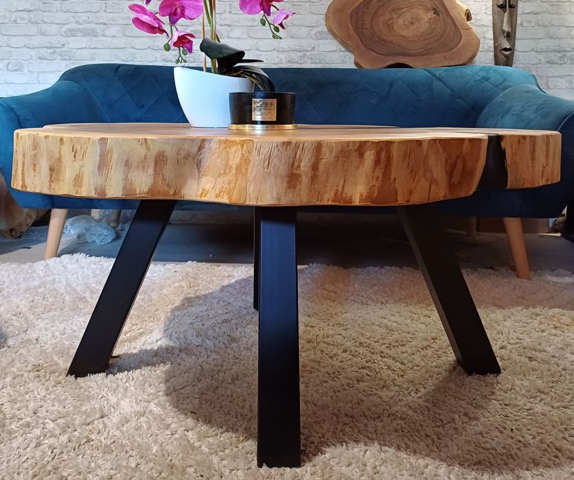 Stolik kawowy 97x81cm PIĘKNY OKAZ LIVE EDGE plaster drewna