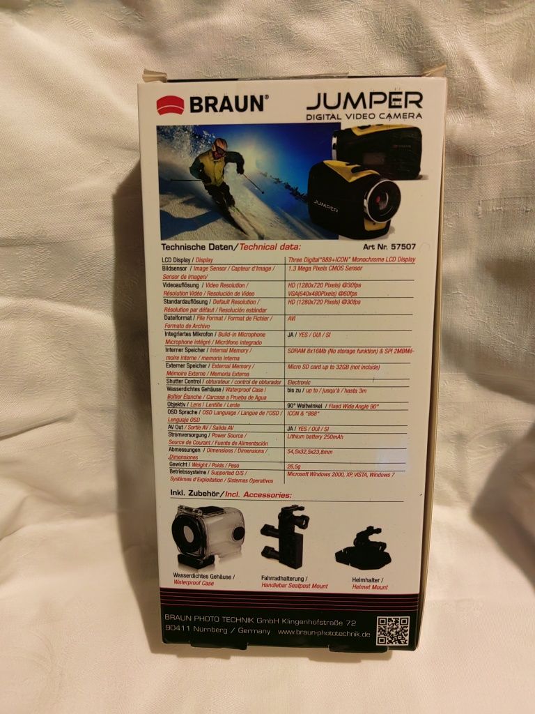 Kamera sportowa Braun jumper wodoodporna uchwyt kask kierownice