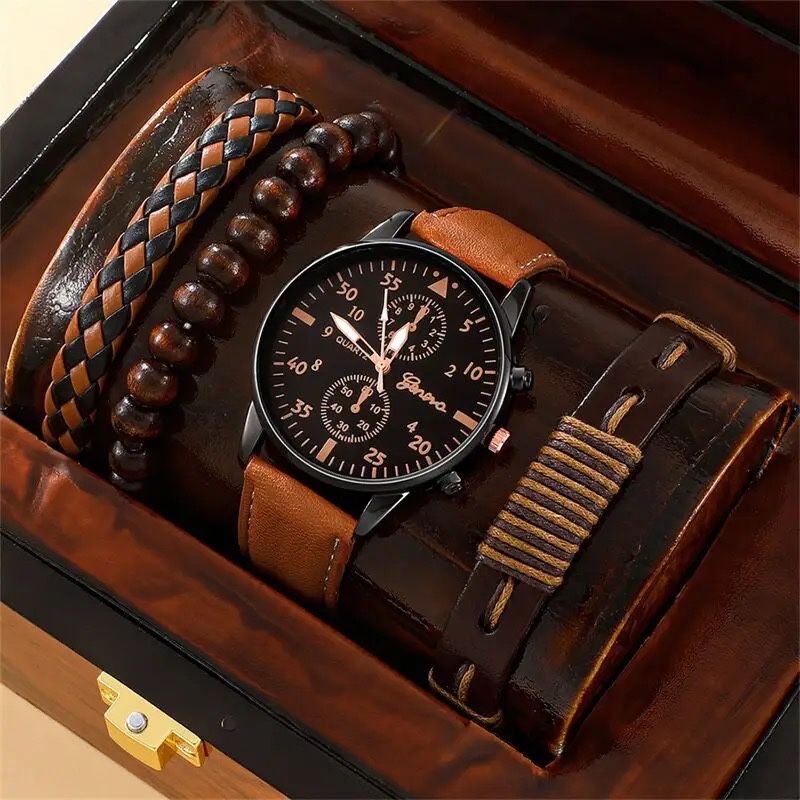 Чоловічий годинник Geneva з браслетами набір / чудовий подарунок