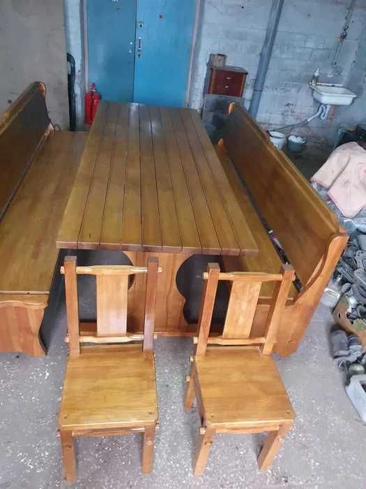 Деревянный стол с лавочками для дачи новый