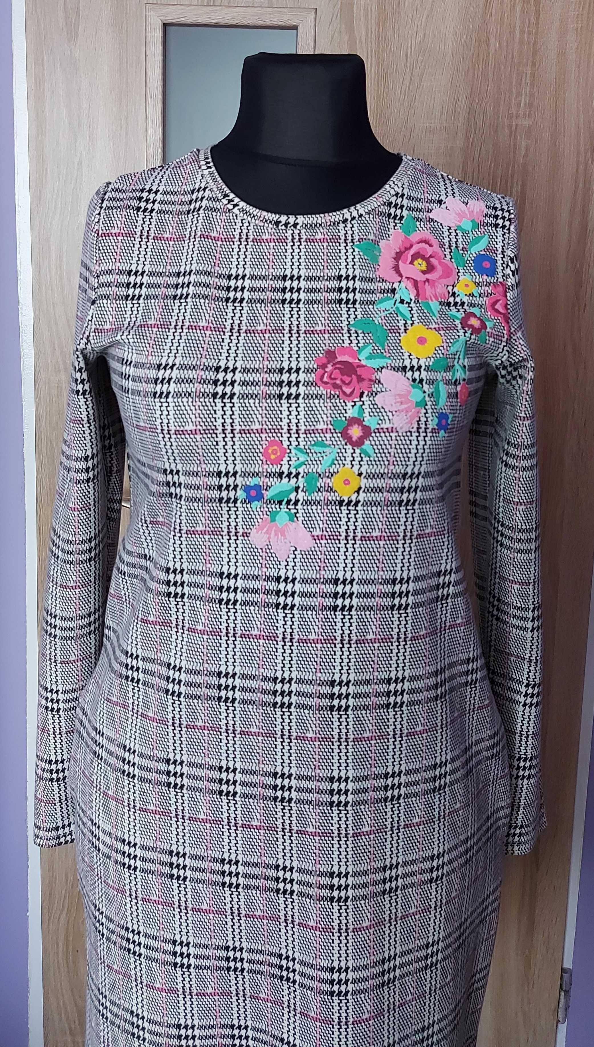 Sukienka, krata, kieszenie, Rainbow, S-M