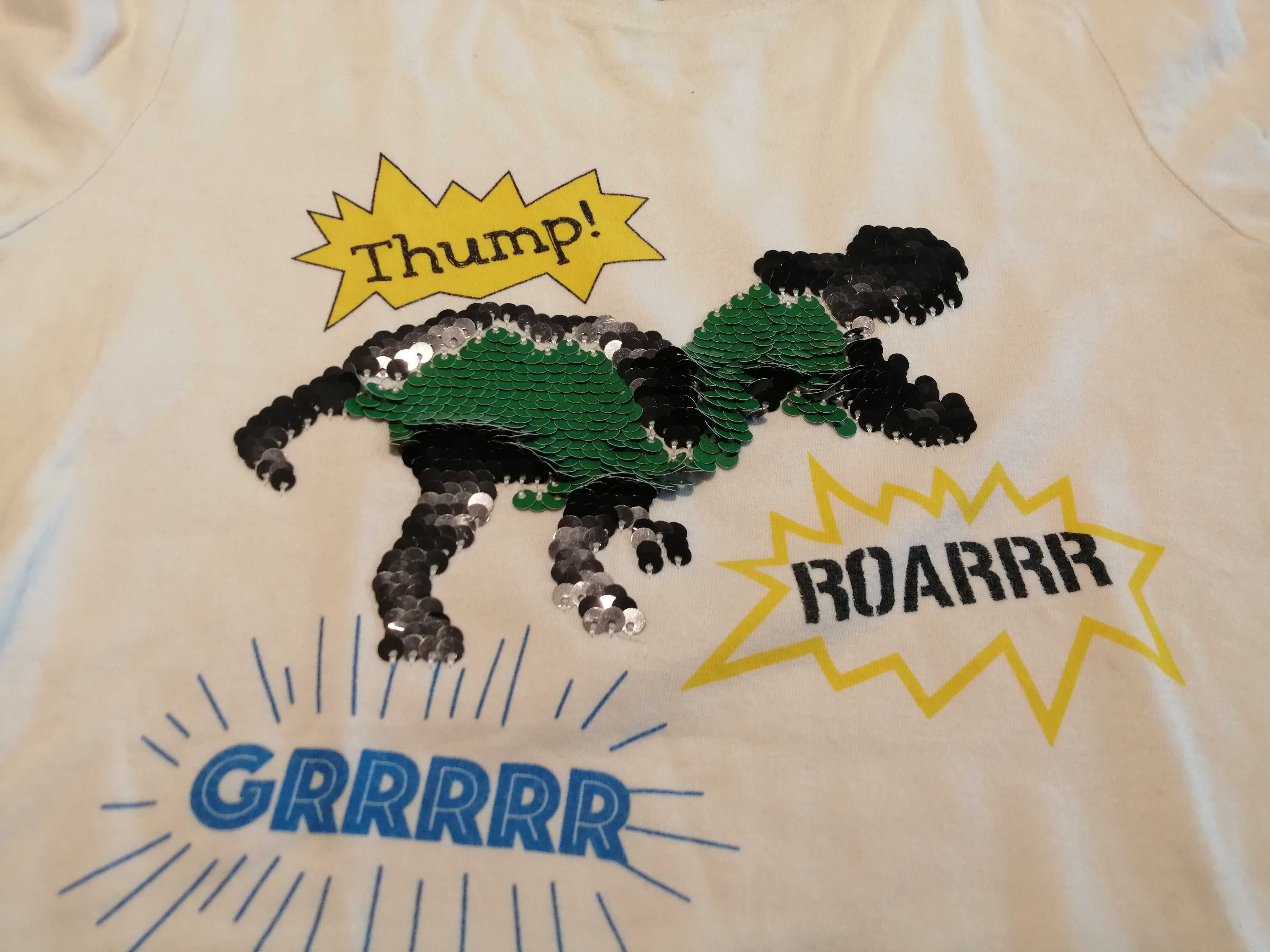 Koszulka, krótki rękaw, T-shirt, dinozaur, cekiny, 116, C&A (Odzież)