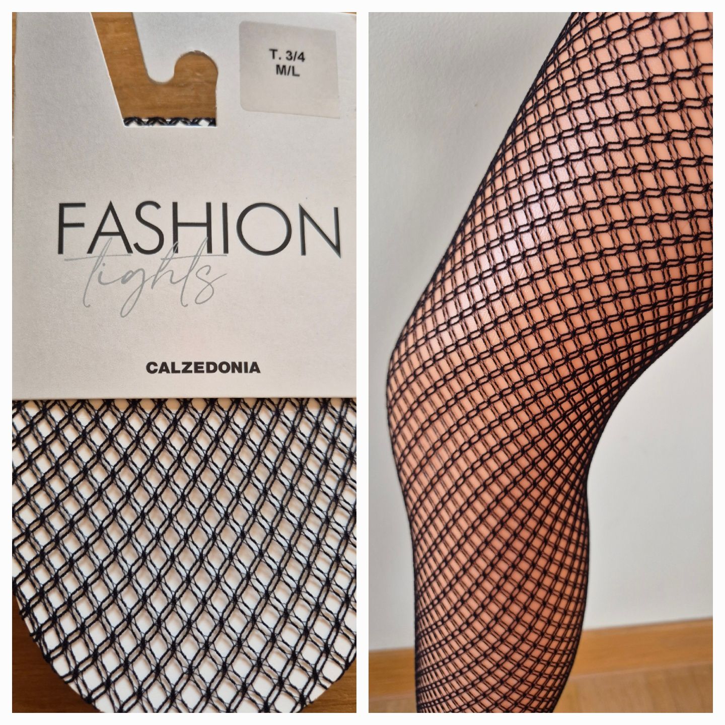 Rajstopy Calzedonia m/l czarne rete kabaretki romby