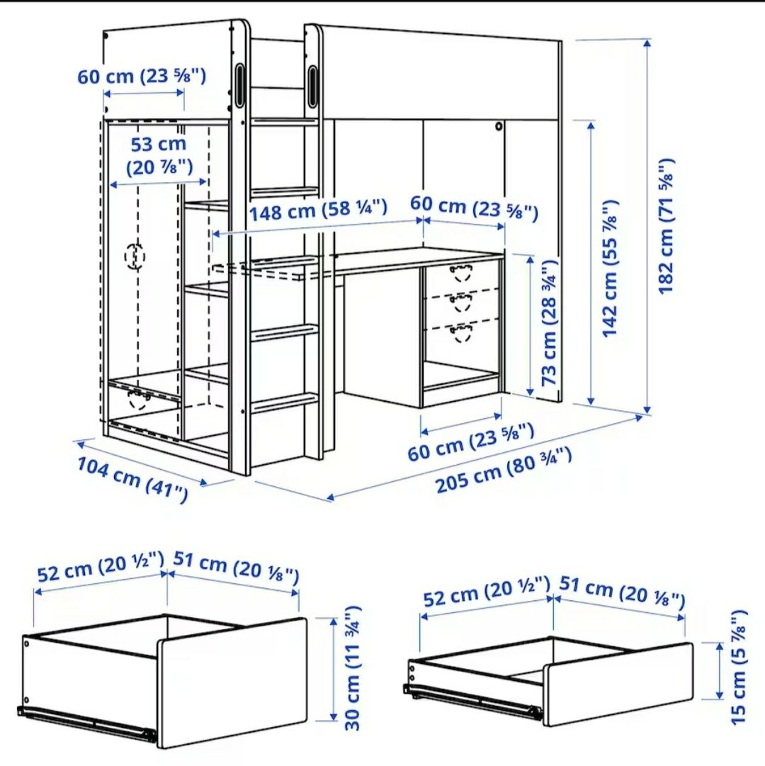 Cama alta com secretária SMÅSTAD