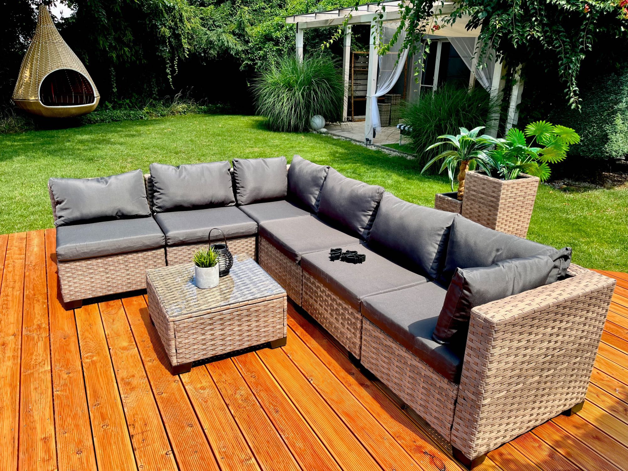 komplet z technorattanu PALERMO XL technorattan brąz mix narożnik sofa