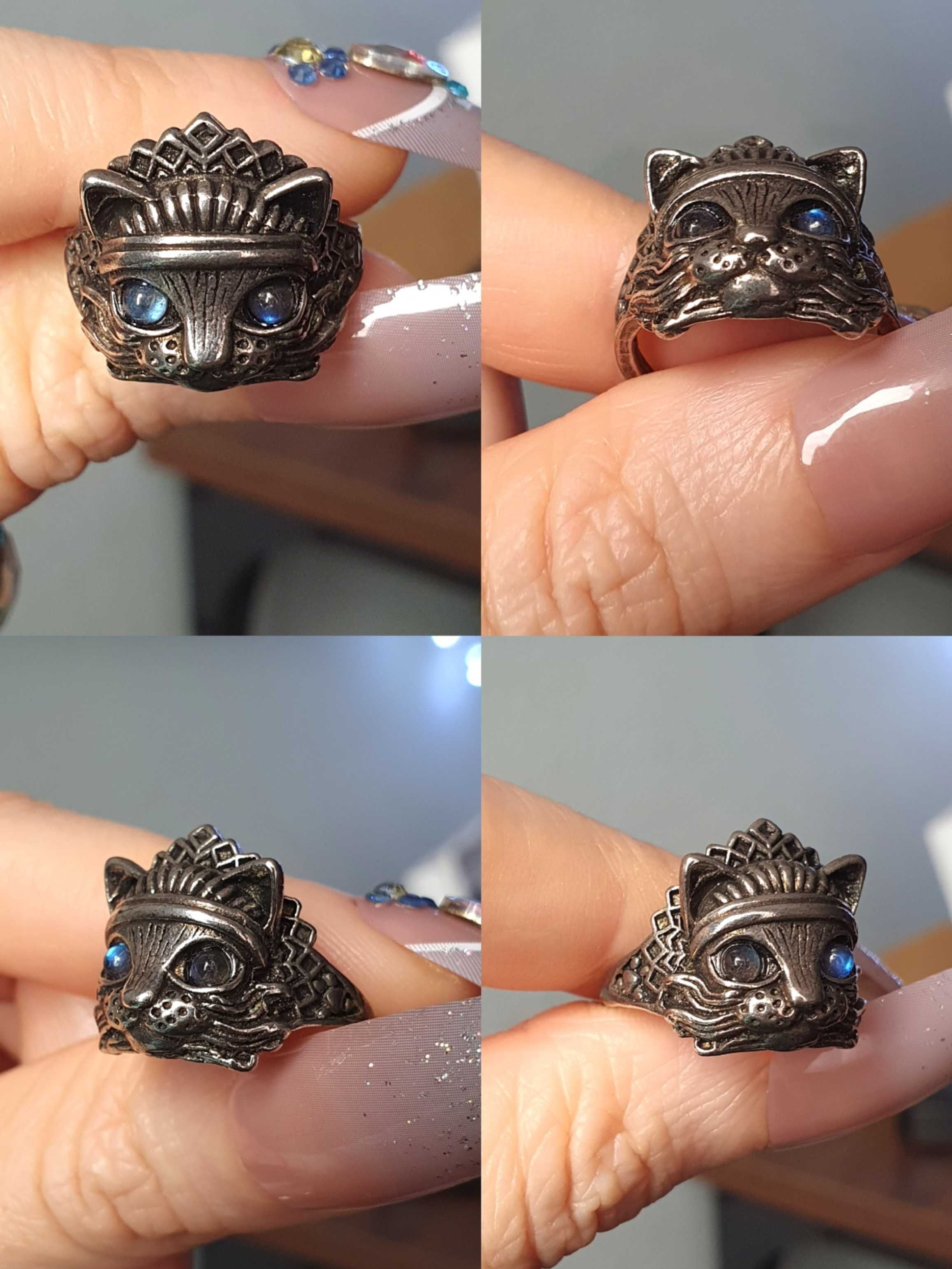 Anel gato com labradorita / labradorite azul (ajustável)