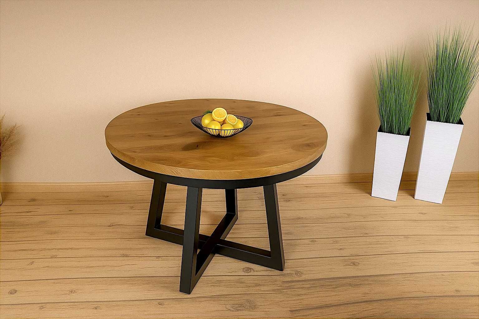 Stół Dębowy Okrągły LOFT, 100% Lite Drewno, Różne Wymiary, Rozkładany.