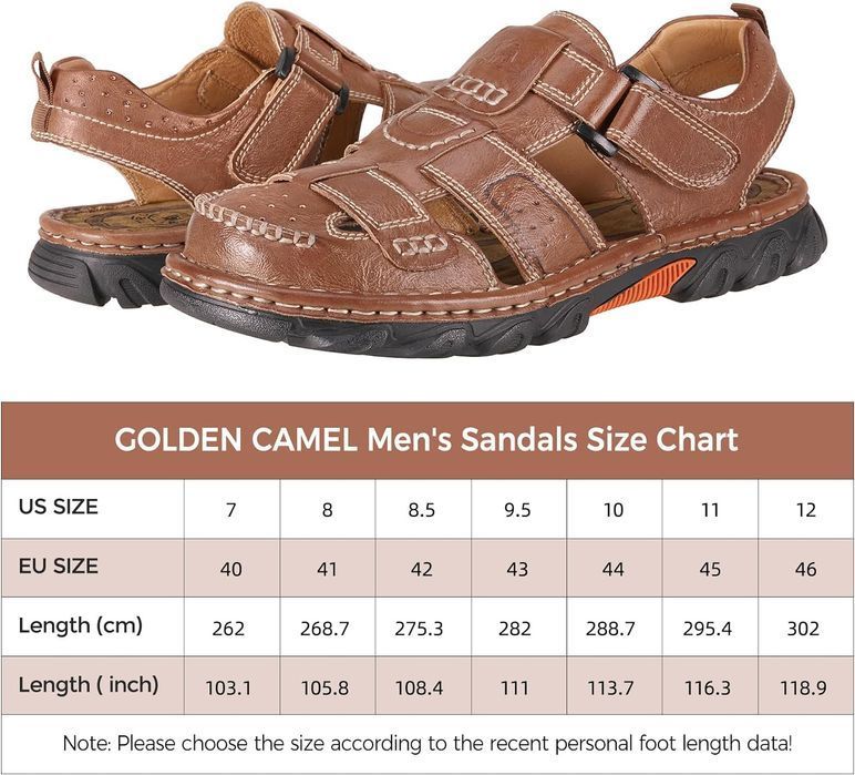 GOLDEN CAMEL męskie skórzane sandały z zamkniętymi palcami 43