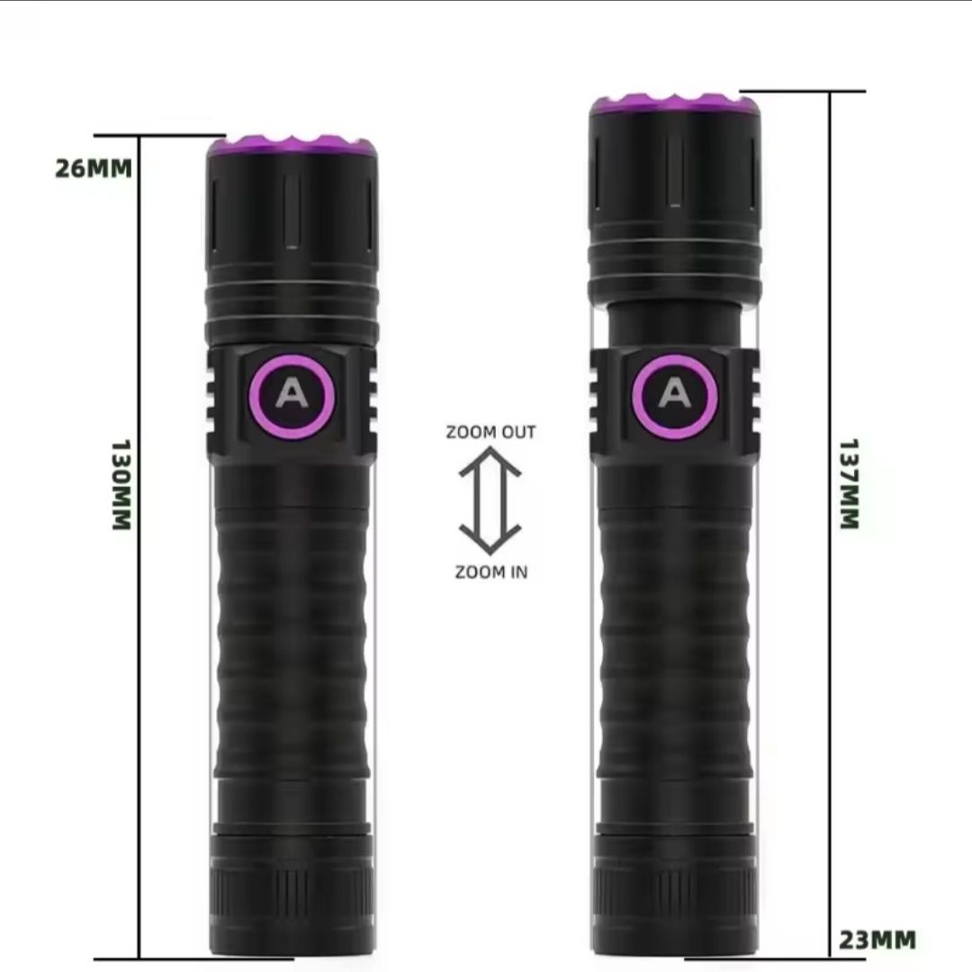 Latarka UV 365nm 5W do bursztynu klimy LED USB C akumulator ZOOM