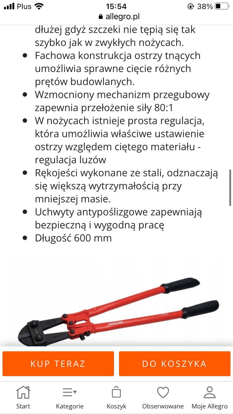 Nożyce do pretów Proline 600mm nowe