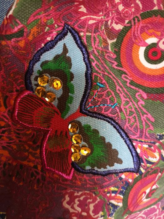 DESIGUAL kolorowa torebka shopper napisy cekiny haft Hippie Boho