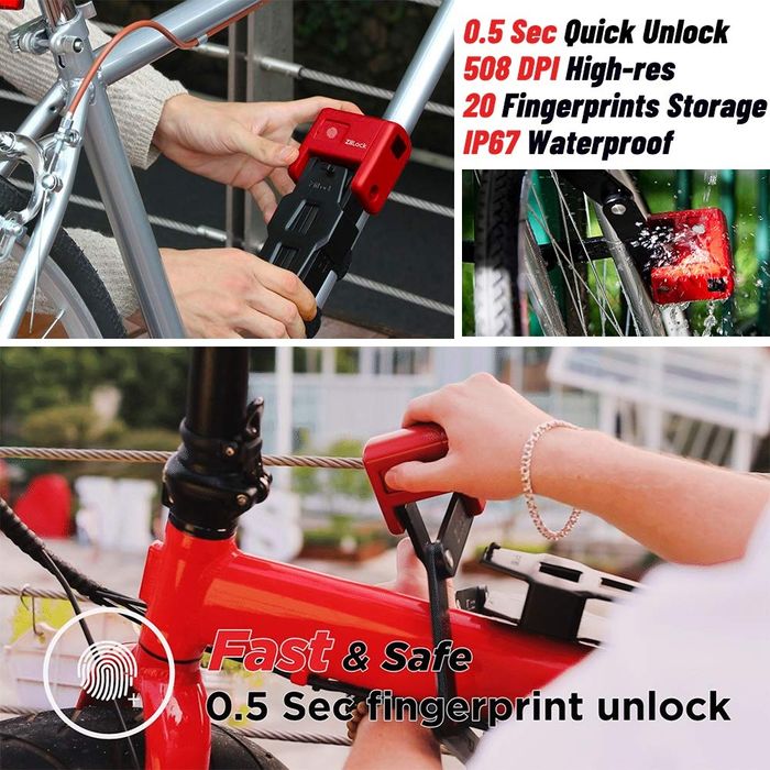 ZiiLock X Smart Folding Bike Lock, impressão digital e aplicativo de s