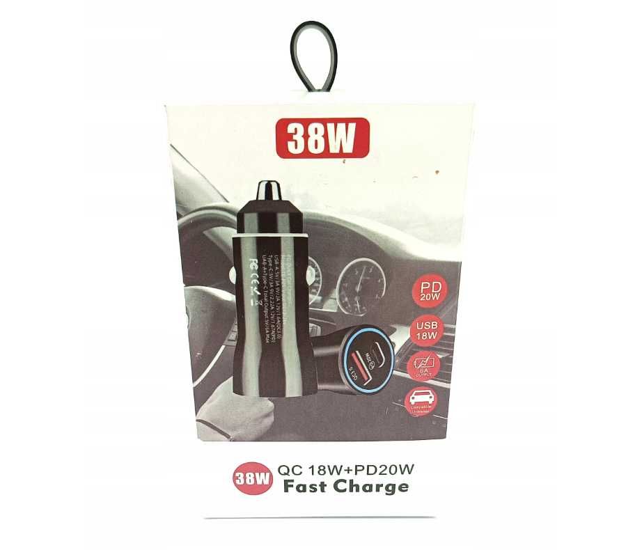 Ładowarka samochodowa do zapalniczki QC USB, USB-C 38W