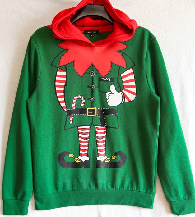 Чоловіча новорічна кофта +шапка різдвяний ельф поміч Санта Клауса M-L