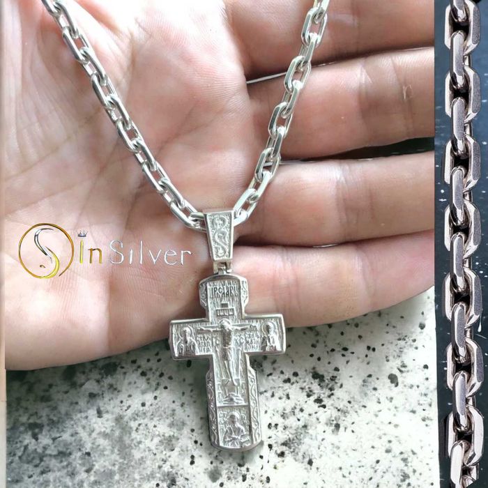 Срібний набір ланцюжок+хрестик, цепочка серебро+крестик набор мужской