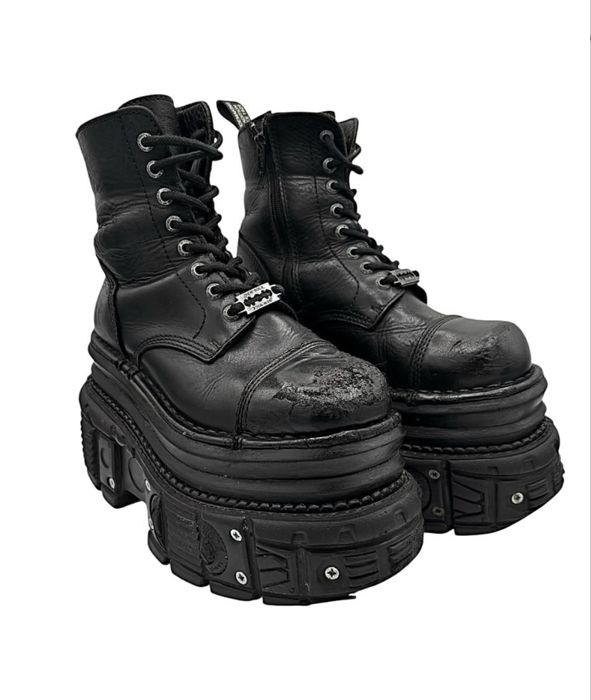 New Rock techno leather platform boots