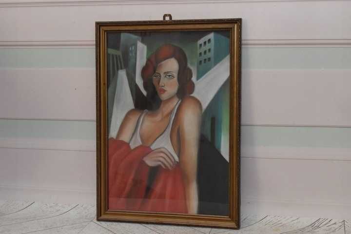 T De Łempicka - Portret Kobiety - Dama Arystokratka -Obraz Olejny 55cm