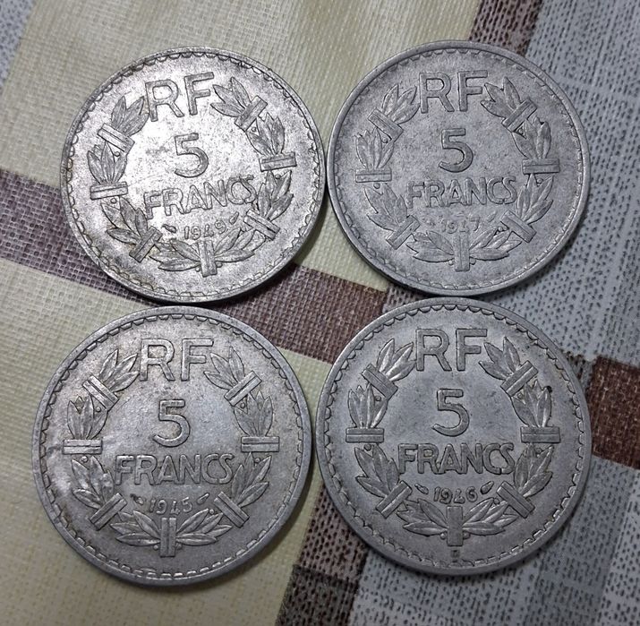 Lote de 4 moedas antigas 5 Francos França