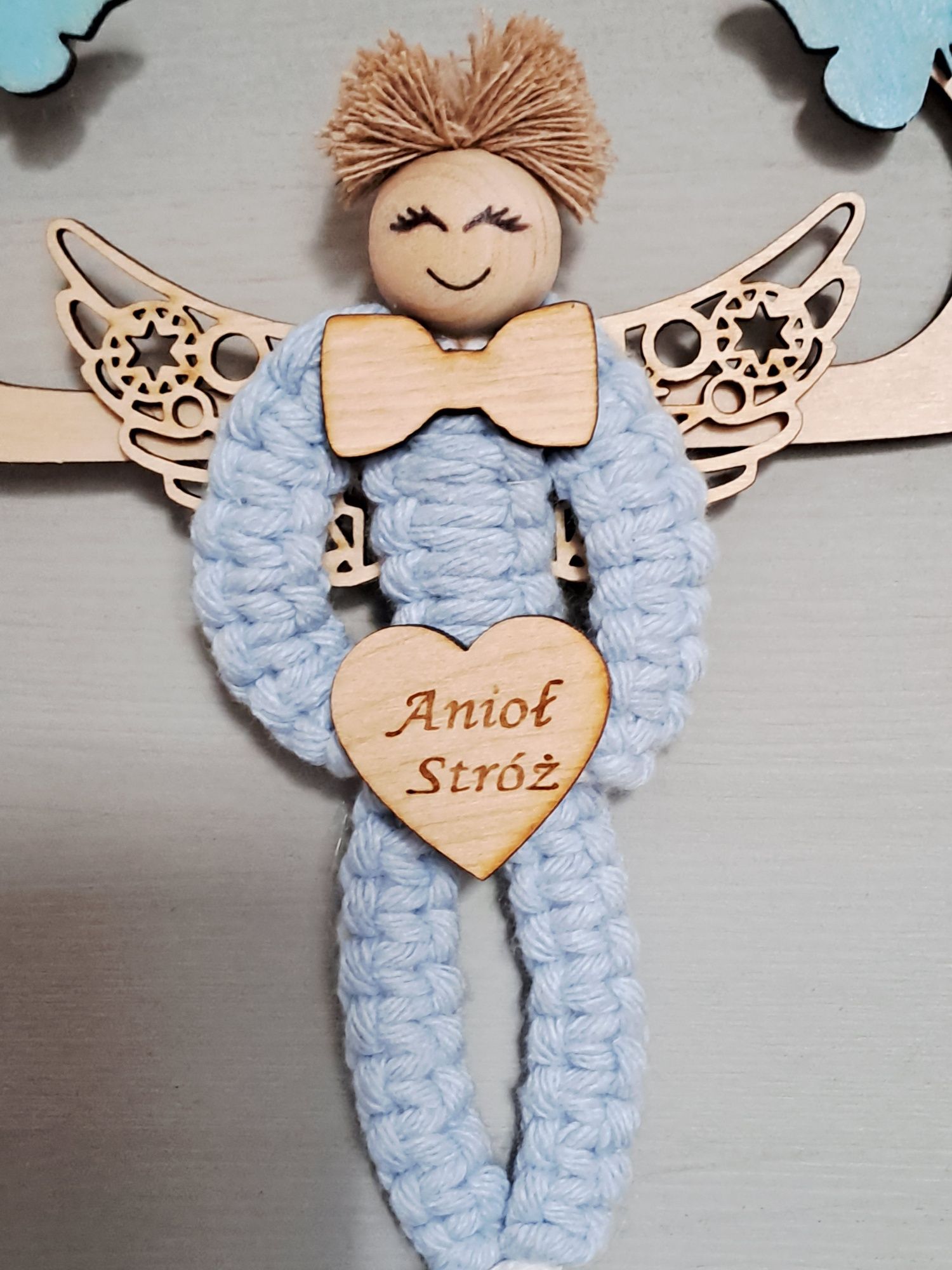 Anioł Stróż Makrama Dekoracja Pamiątka Prezent Handmade