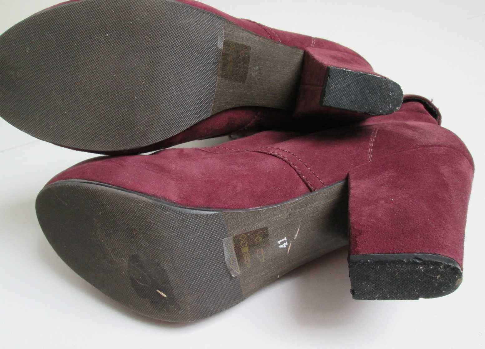 Oxmox bordowe skórzane zamszowe sznurowane botki skóra zamsz 41