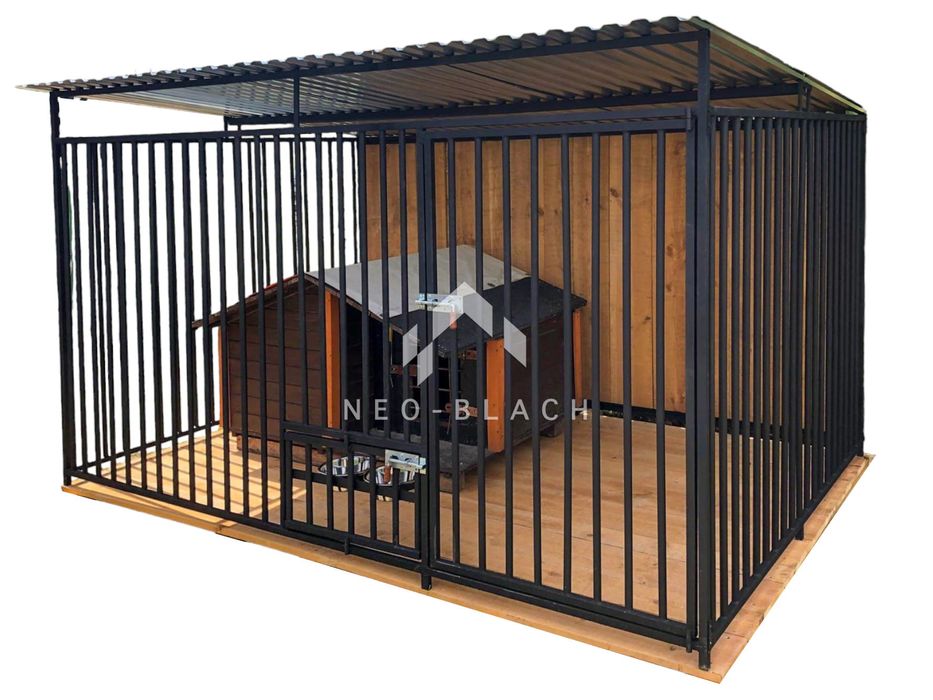 Kojec dla psów 3x2m - drewniana podłoga - Uchwyt na miski NB182