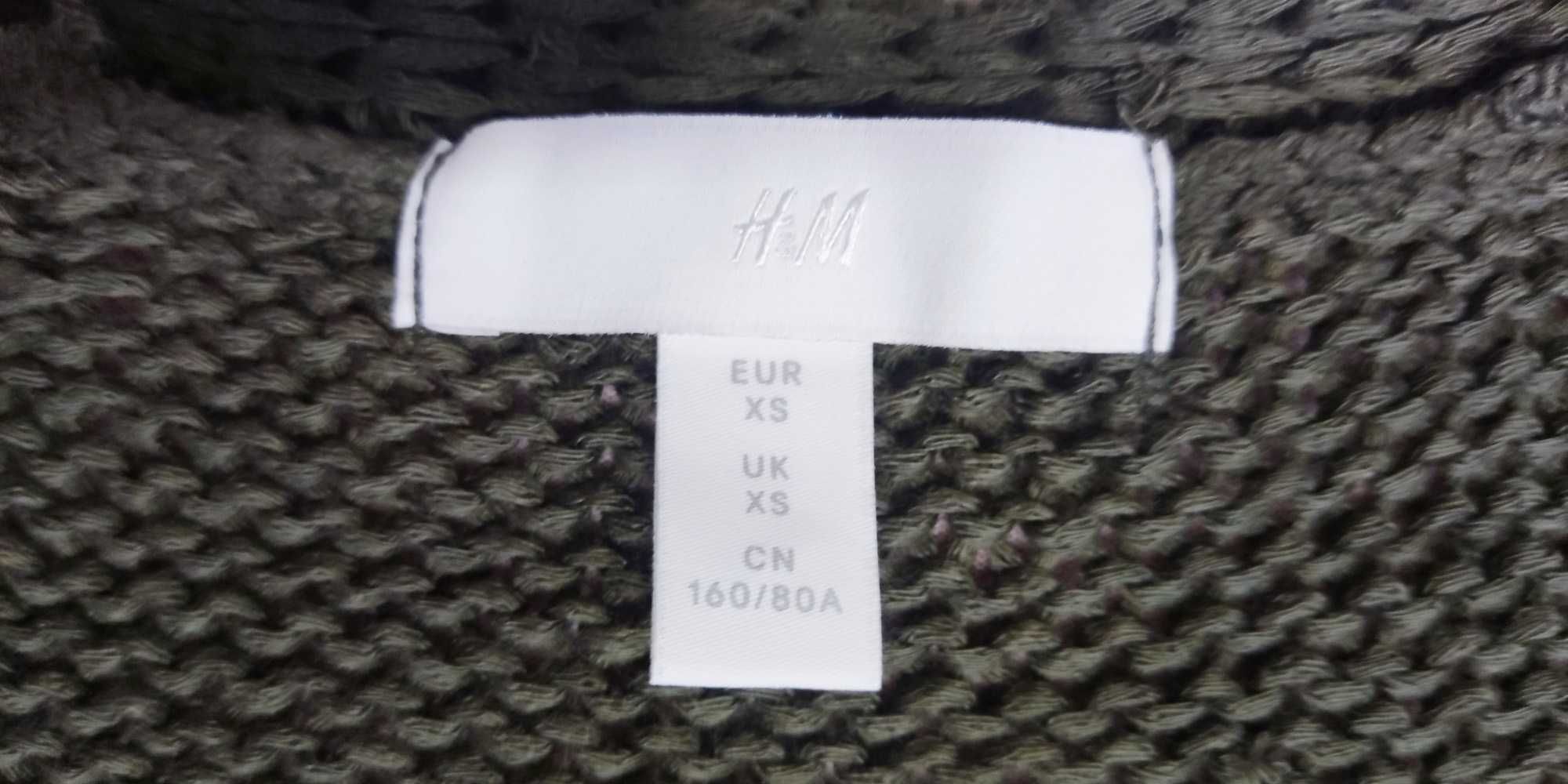 H&M Super Sweter XS pulower khaki zielony oliwkowy długi rękaw 34