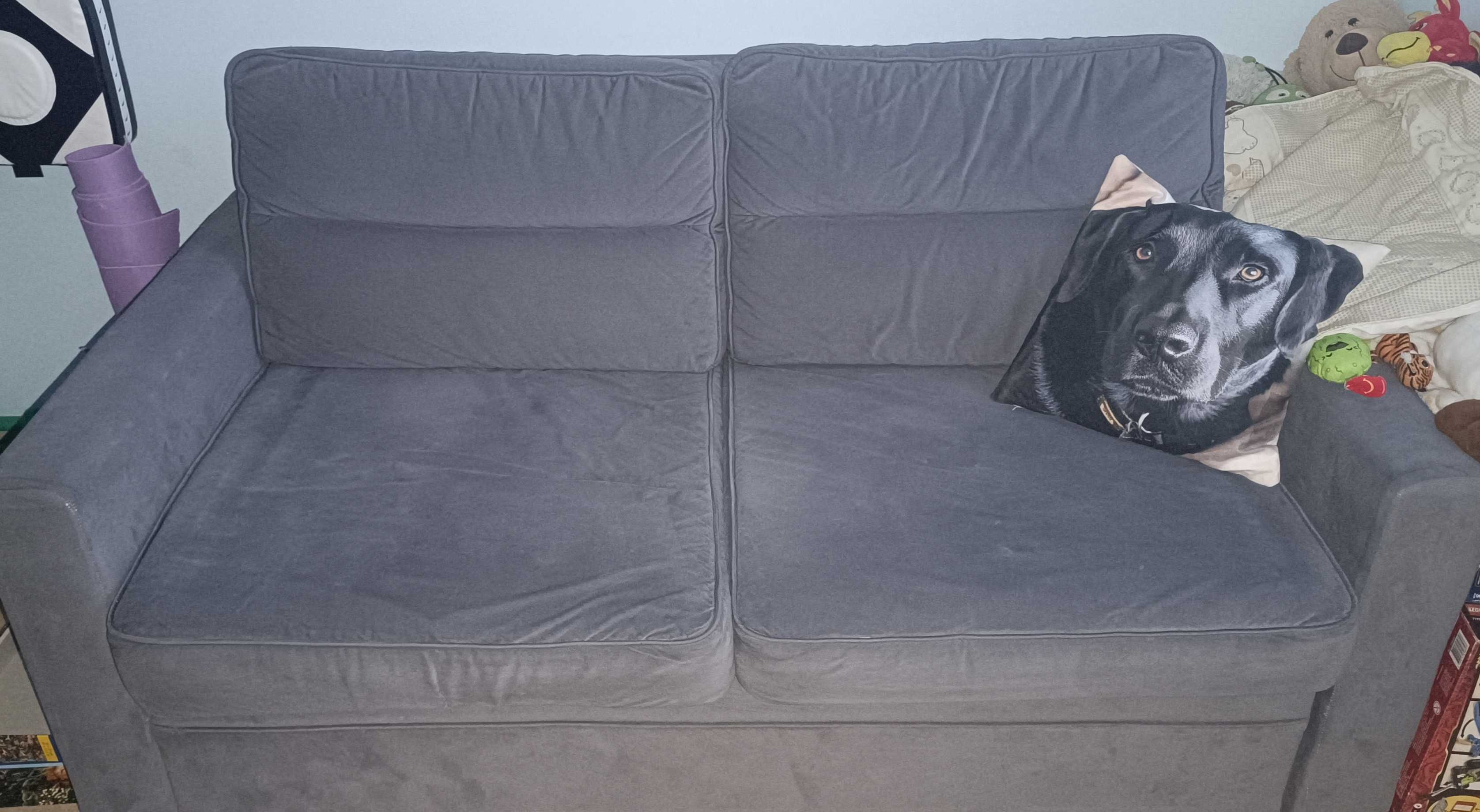 Tapczan, kanapa, sofa w kolorze szarym. Pojemnik.
