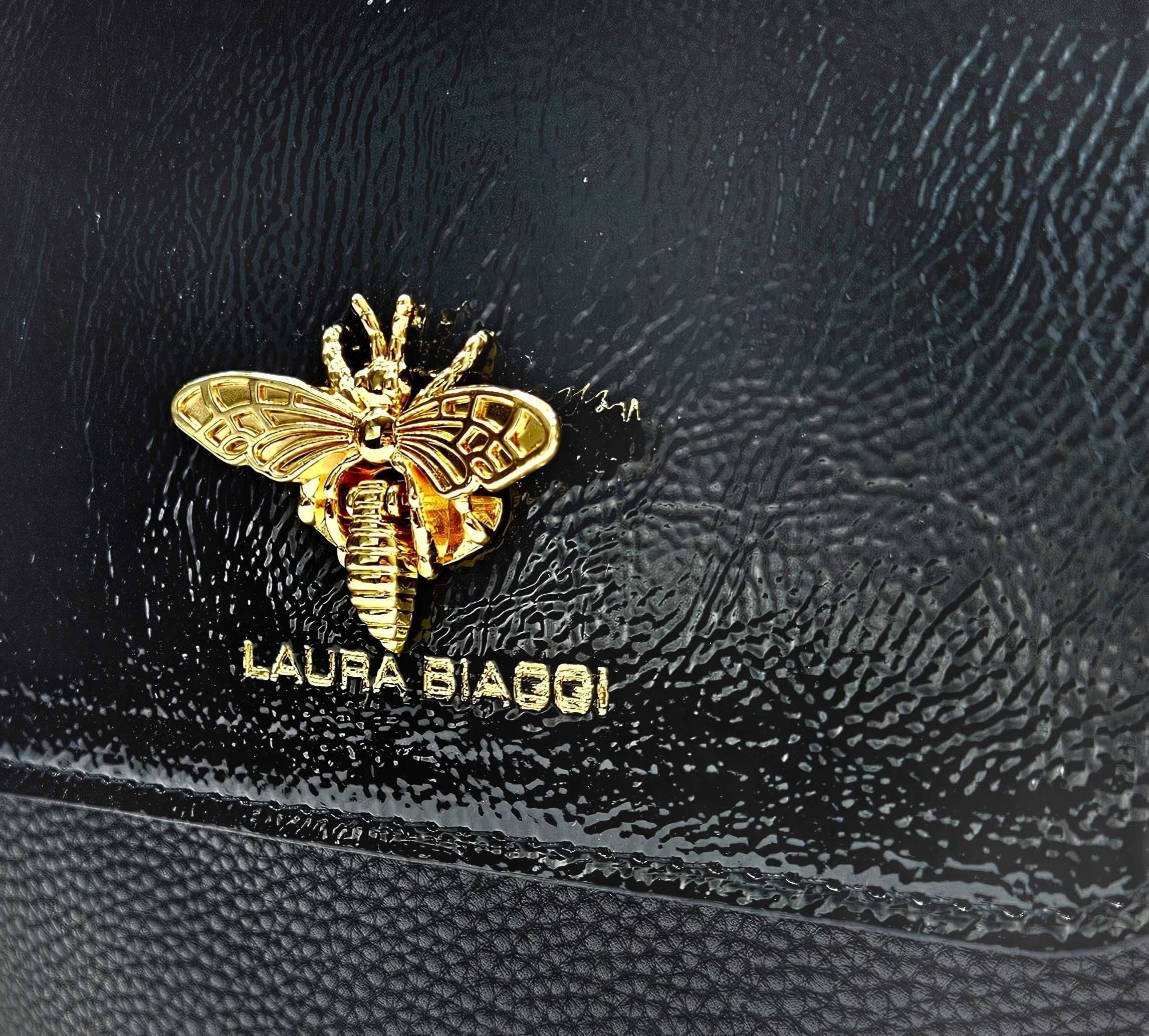 Laura Biaggi Torebka Damska Listonoszka Pszczółka Beżowa Skóra Zamsz