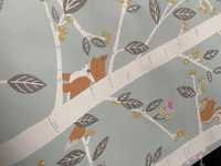 Tapeta we wzory z brokatem pokój dziecięcy jesień lis wiewiórka drzewa