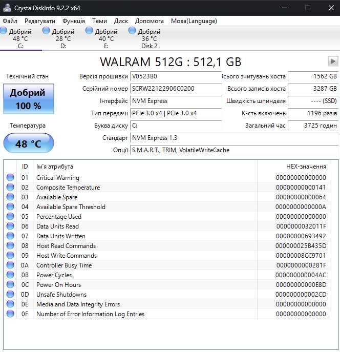 M.2 SSD диск 512GB WALRAM (2100MBs\PCI-e 3.0 x4\NVMe)