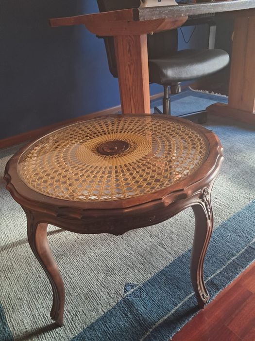 Mesa decorativa madeira e vidro