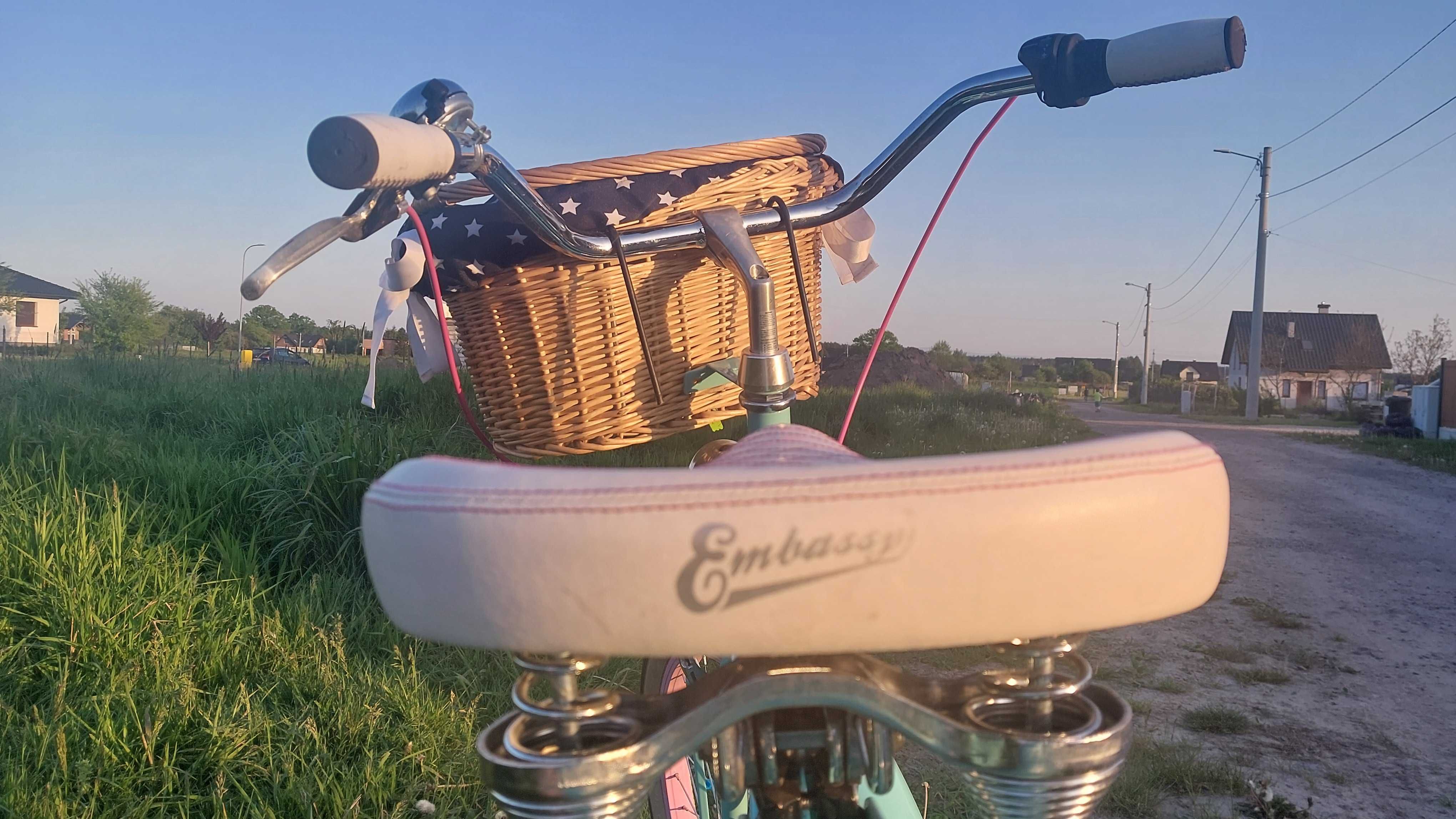 Rower retro miejski embassy 24 cale dziewczęcy niebieski z koszykiem