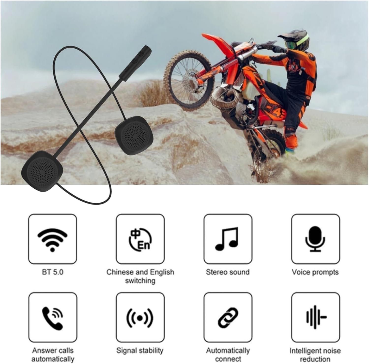 Słuchawki motocyklowe Bluetooth 5.0 +EDR – zestaw do kasku, Nowe z FV