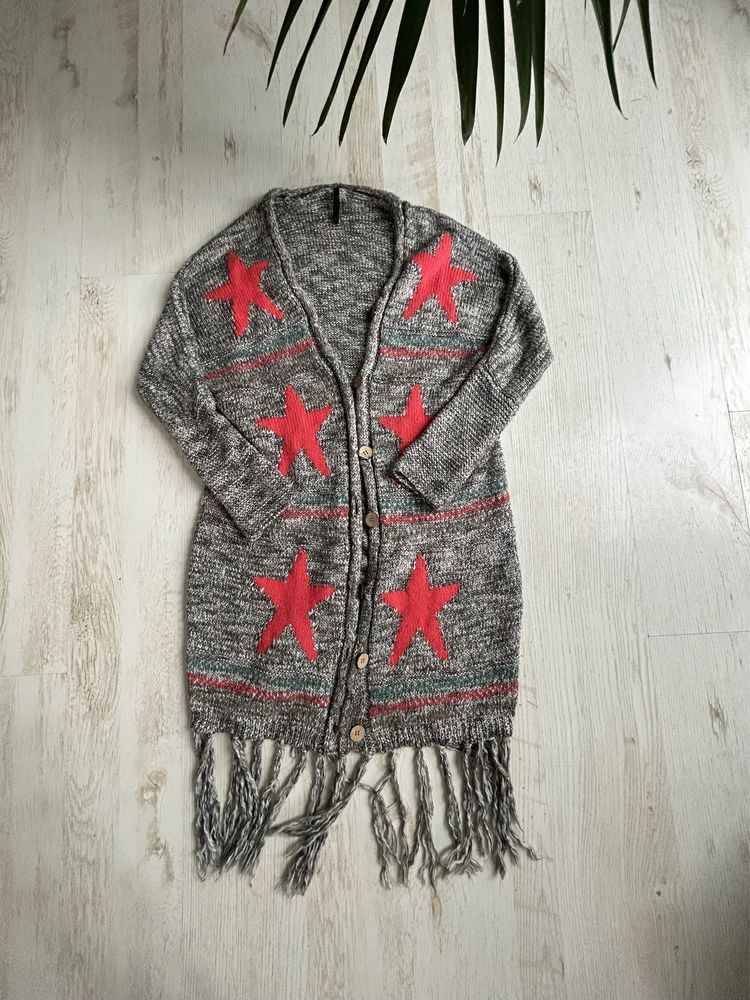 Kardigan sweter z frędzlami z wełną Key Largo r 36/38 S/M