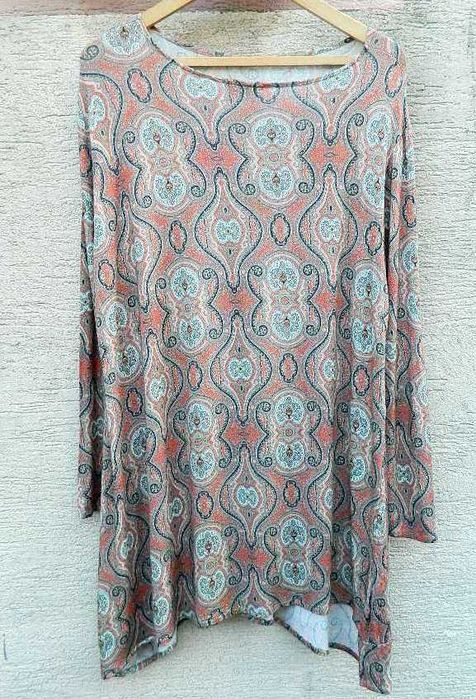 Pocomoto Długa, prosta wzorzysta asymetryczna tunika 42/44