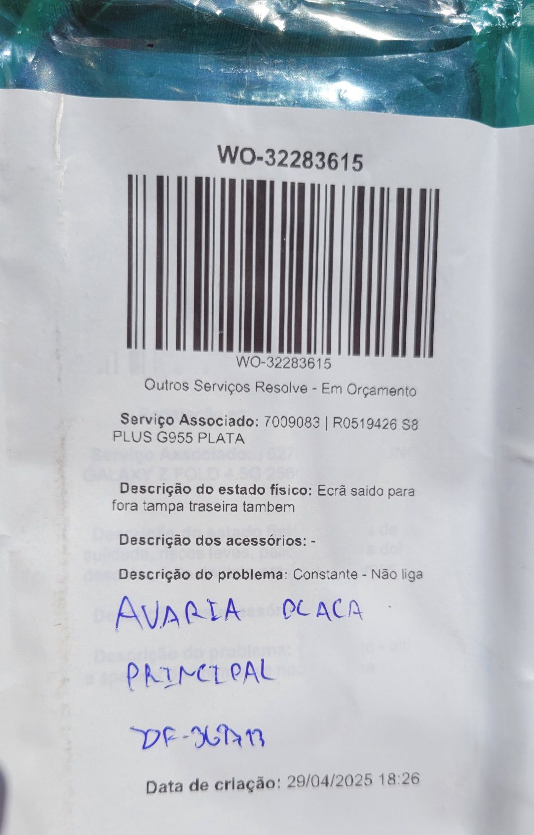 Samsung S8 Plus avariado