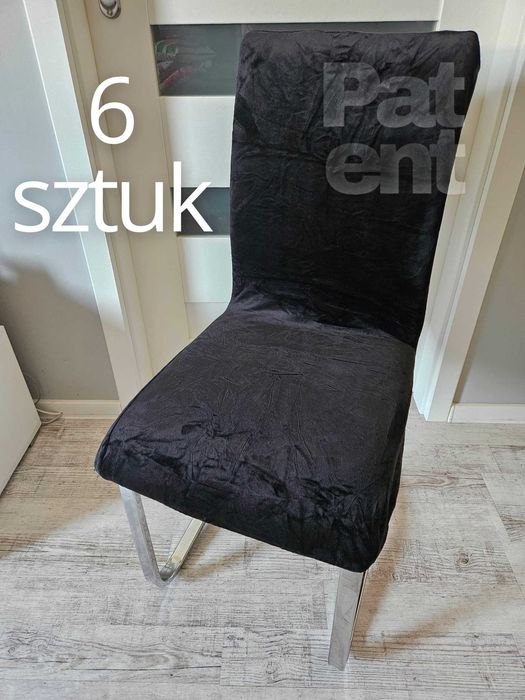 Pokrowce na krzesła welur czarne 6 sztuk