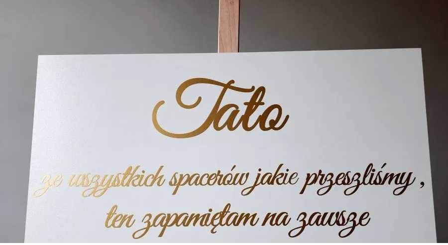 tablica złoty napis dekoracje ślubne