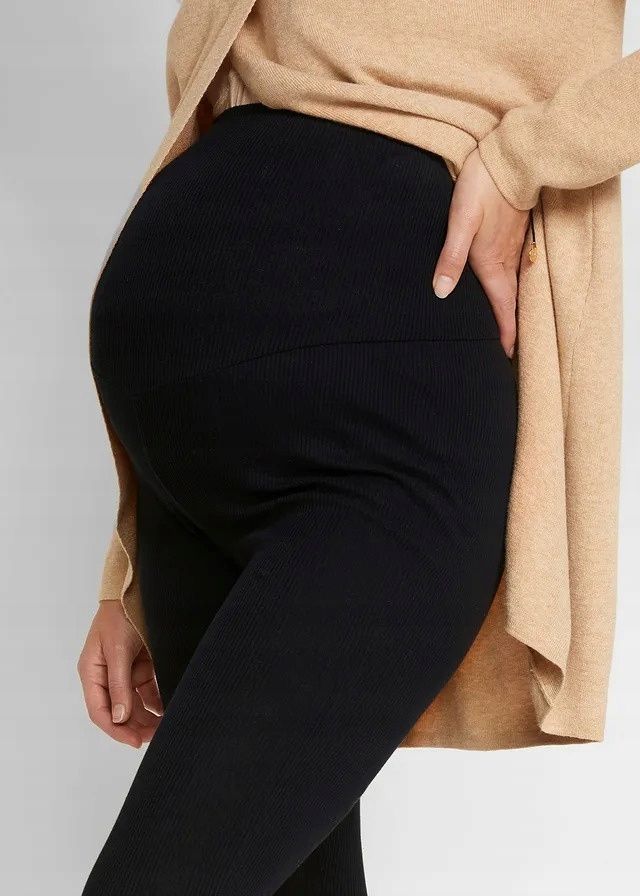 B.P.C legginsy ciążowe czarne bawełniane prążkowane 36/38.