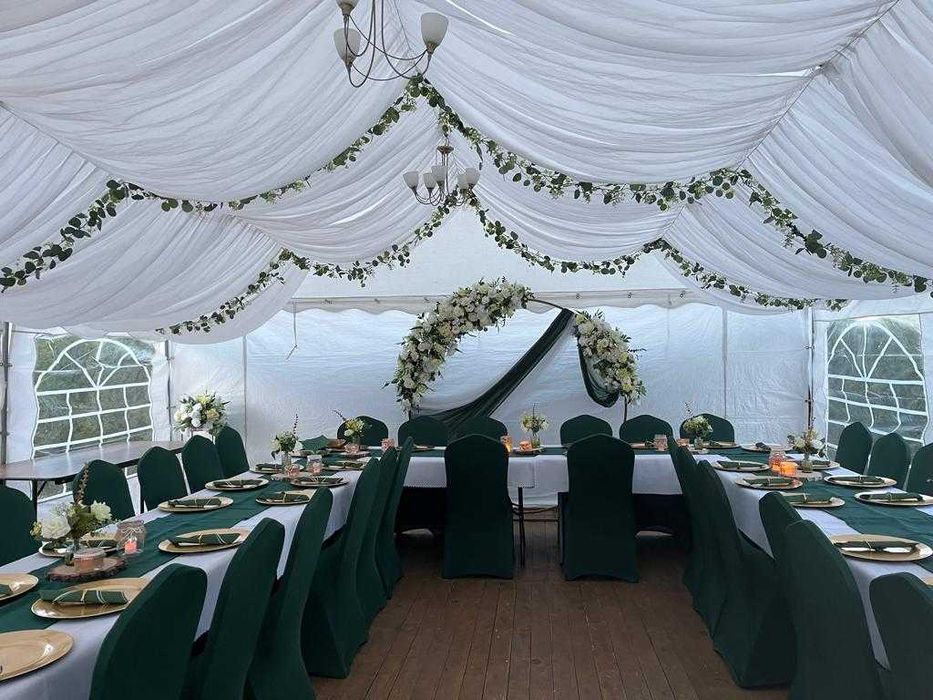 Namioty z pełnym wyposażeniem! Ścianka kwiatowa! Napis LED! Candy Bar!