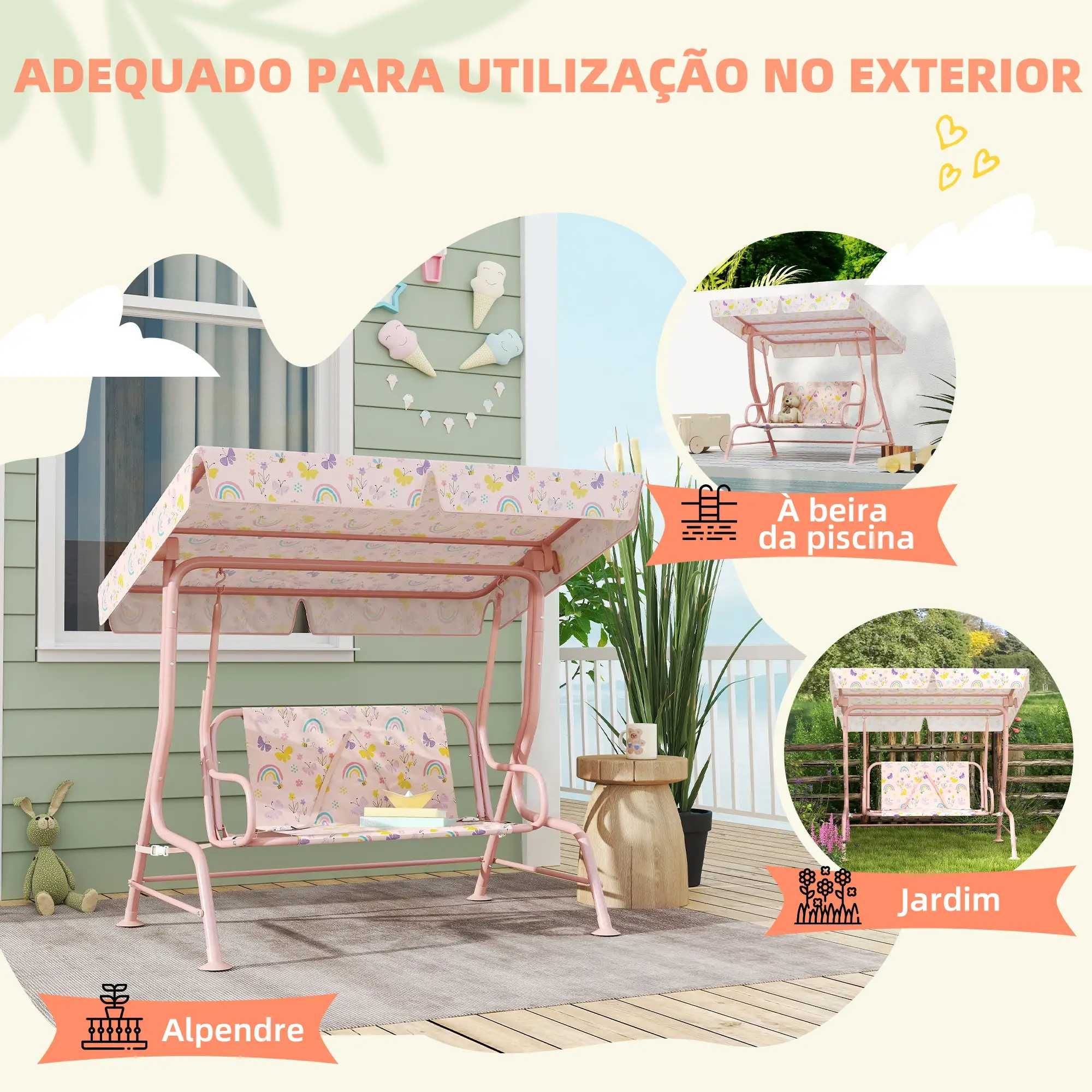 Baloiço de Jardim para Crianças com 2 Lugares Toldo Ajustável