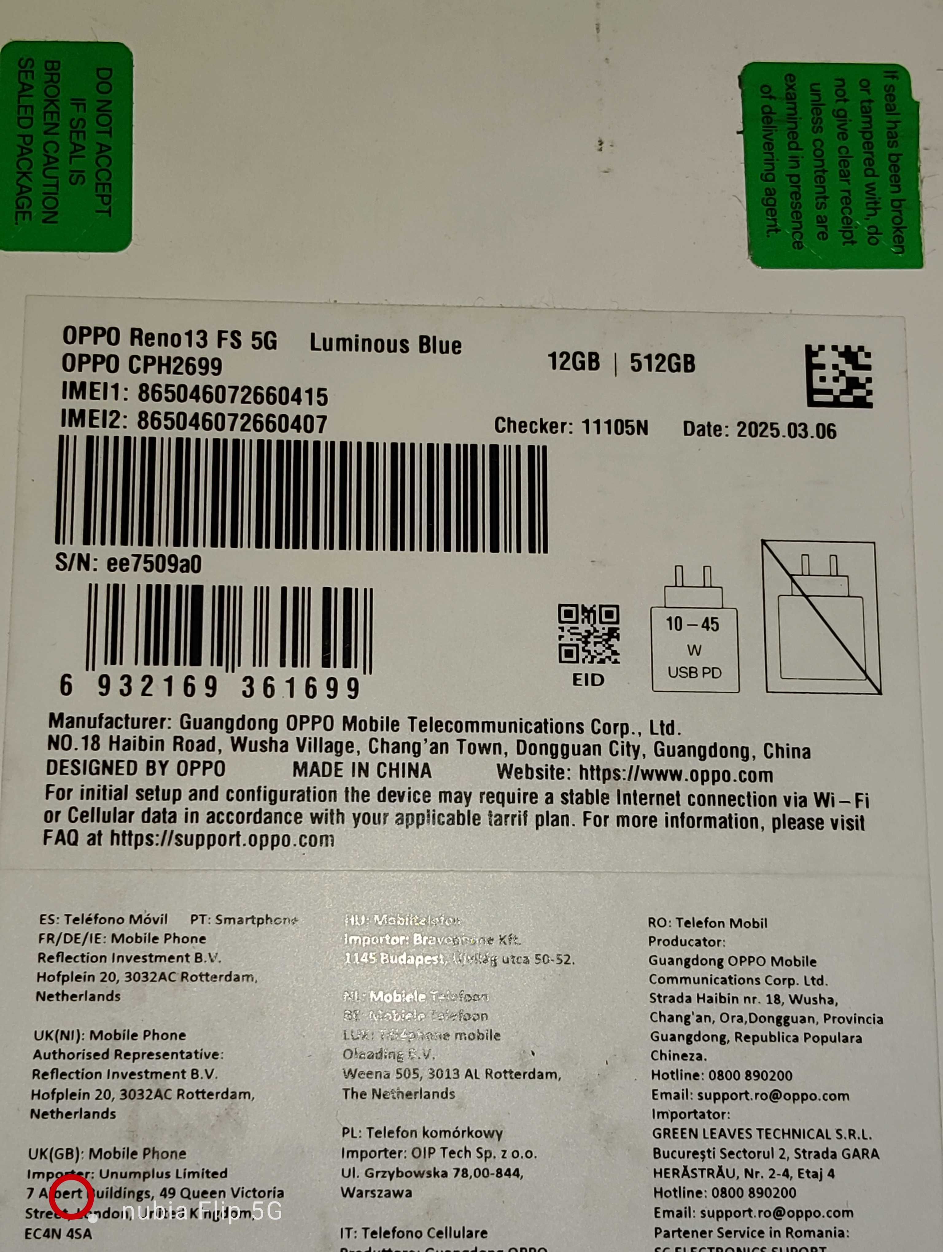 Oppo Reno 13 fs 12gb de memória