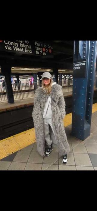 Płaszcz Zara futerko futro szare kożuch włochaty rozm XS-S Nowy