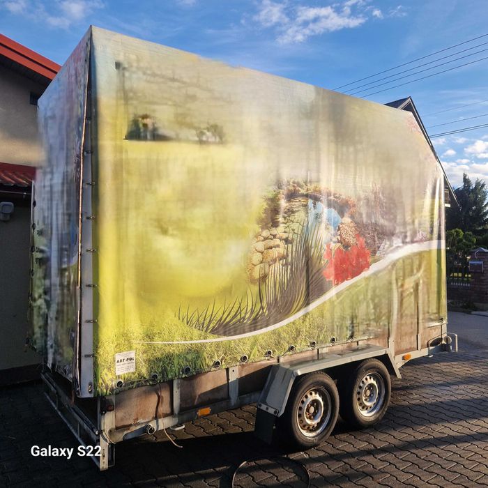 Przyczepa DMC 2T z plandeką wys. 2,5m do przewozu maszyn budowlanych