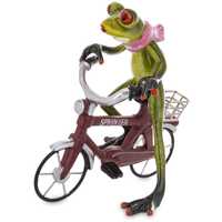 Figurka żaba na rowerze w szaliku