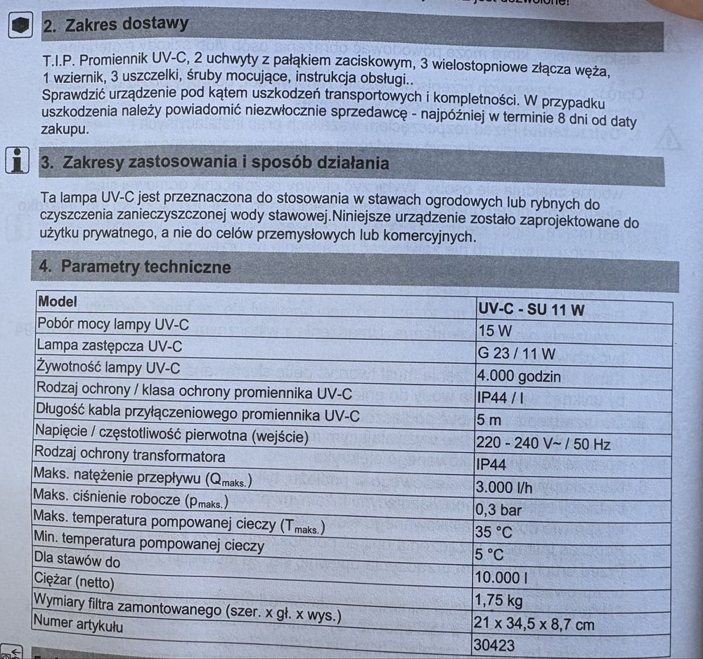 Lampa UV-C do oczka, stawu - redukcja bakterii i globow