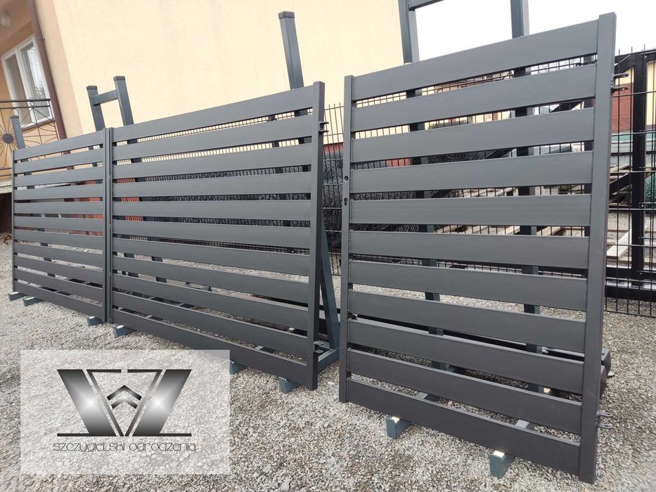 Brama wjazdowa dwuskrzydłowa panelowa palisadowa 1,45x4/100x20 czarna