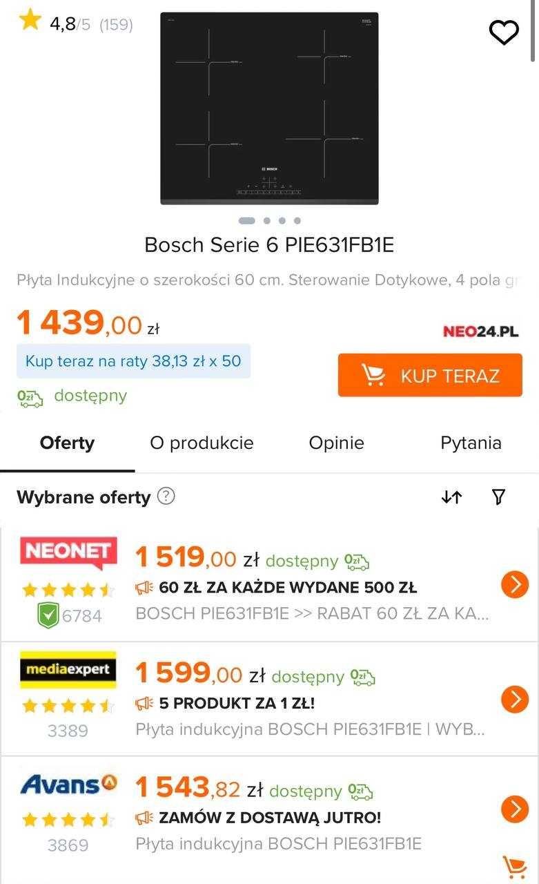 Płyta indukcyjna BOSCH PIE631FB1E PL/UA/EN