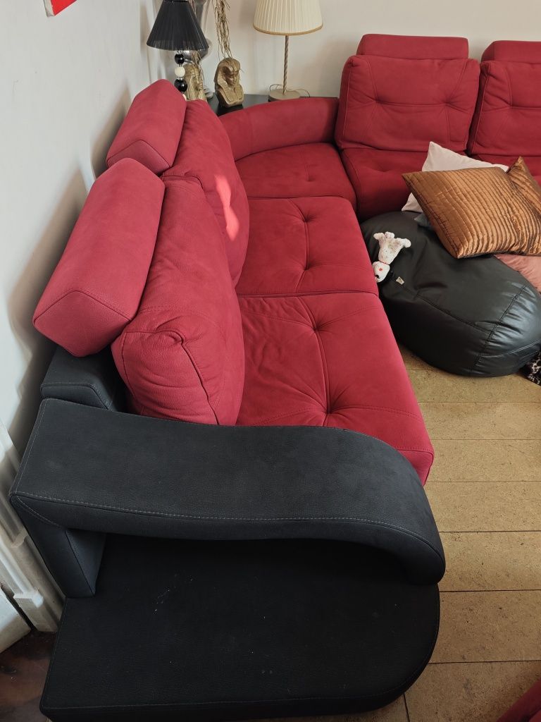 Sofá Pele C/Chaise Longue Grande 8/10 Lugares
